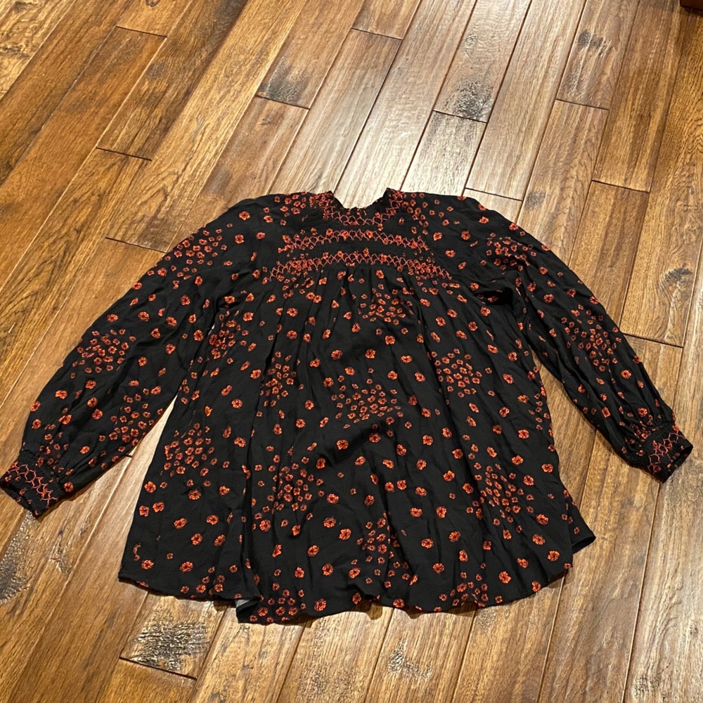 Free People Black and Red Floral Blouse